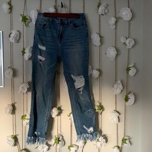 Distressed Straight Leg Jeans
